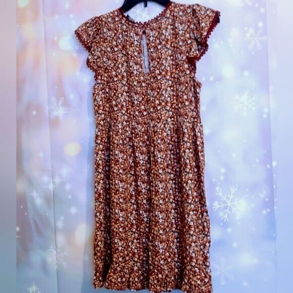 FLORAL FLUTTER SLEEVE SPRING SUMMER FESTIVAL DRESS WOMEN'S SIZE XS - Picture 2 of 8